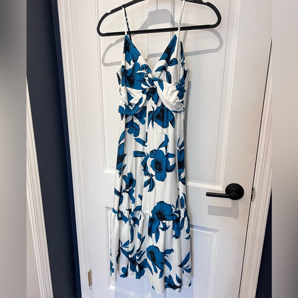 Banana Republic Petite Floral Twisted Front Midi Dress, Size 2P Moroccan Floral